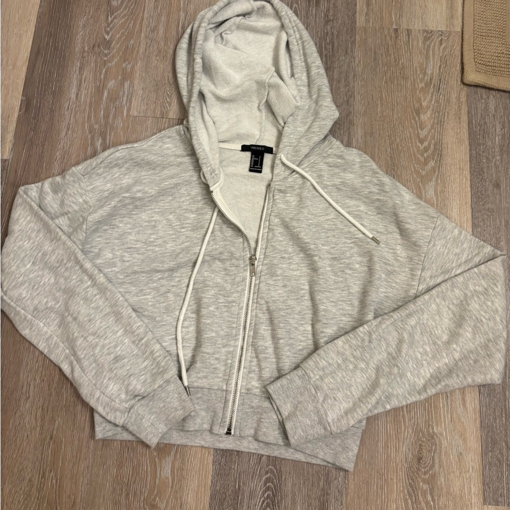 Forever 21 Light Gray Cropped Hoodie